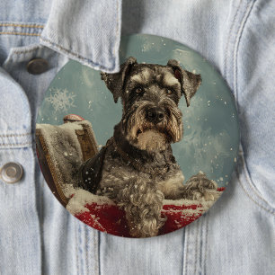 Schnauzer Dog Christmas Festive 6 Inch Round Button
