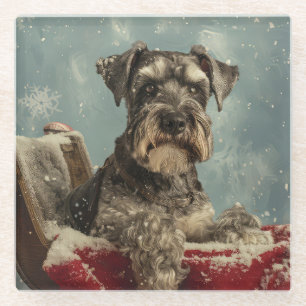 Schnauzer Dog Christmas Festive Glass Coaster