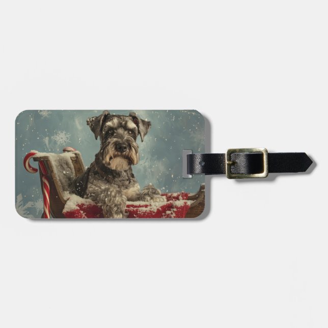Schnauzer Dog Christmas Festive Luggage Tag (Front Horizontal)