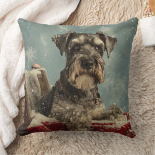 Schnauzer Dog Christmas Festive Throw Pillow