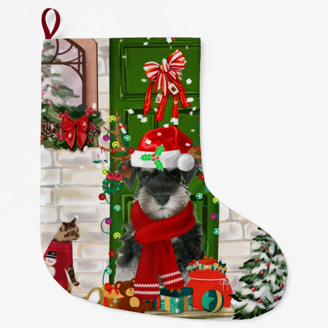 Schnauzer Dog Christmas  Large Christmas Stocking (Front)