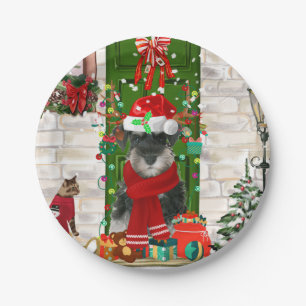 Schnauzer Dog Christmas  Paper Plate