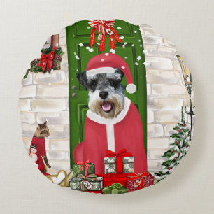 Schnauzer Dog Christmas Round Pillow