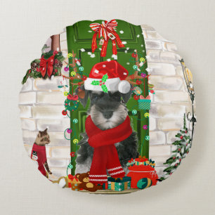Schnauzer Dog Christmas Round Pillow