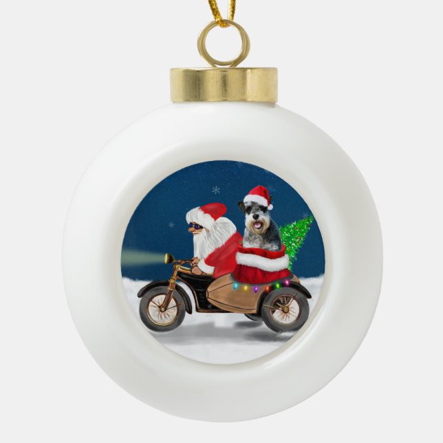 Schnauzer Dog Christmas Santa Claus  Ceramic Ball Christmas Ornament (Front)