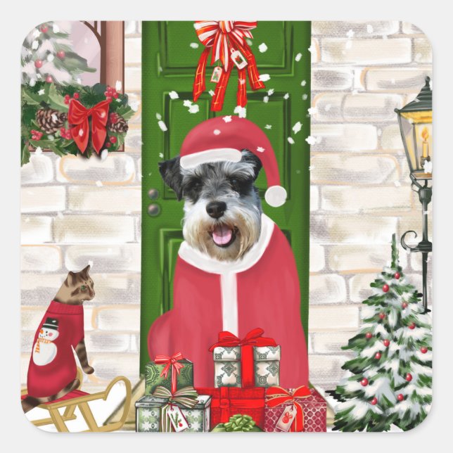 Schnauzer Dog Christmas  Square Sticker (Front)
