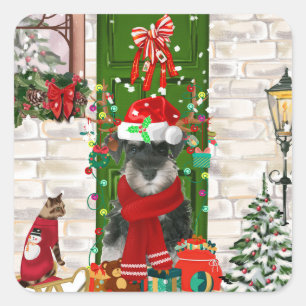 Schnauzer Dog Christmas  Square Sticker