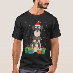 Schnauzer Dog Christmas Tree Lights Puppy T-Shirt