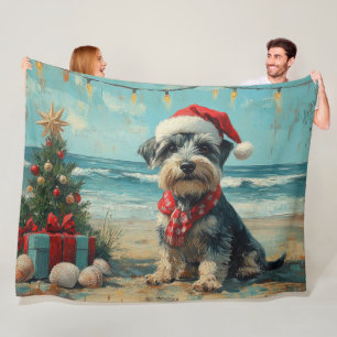Schnauzer Dog Christmas Vintage Beach Fleece Blanket