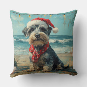 Schnauzer Dog Christmas Vintage Beach Throw Pillow