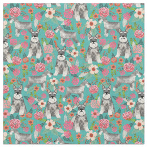 schnauzer dog cropped ears vintage florals aqua fabric