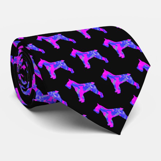 Schnauzer Dog Cute Pink Silhouette Black Neck Tie (Rolled)