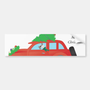 Schnauzer Dog Driving a Christmas Car with tree Bumper Sticker