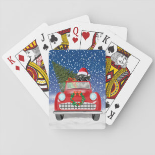 Schnauzer Dog Driving Car In Snow Christmas  Playing Cards