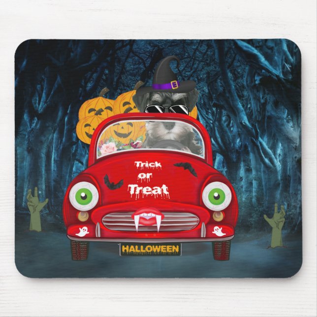 schnauzer Dog Driving Car Scary Halloween  Mouse Pad (Front)