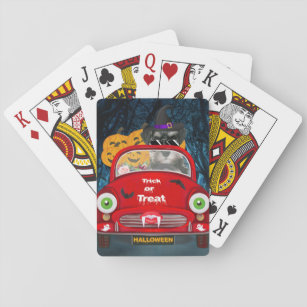 schnauzer Dog Driving Car Scary Halloween Playing Cards