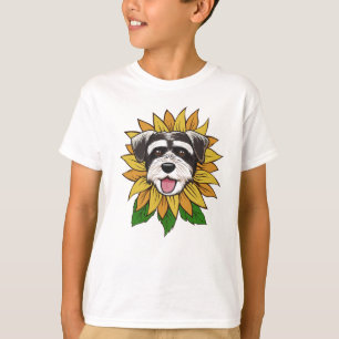Schnauzer Dog Face on a Sunflower T-Shirt