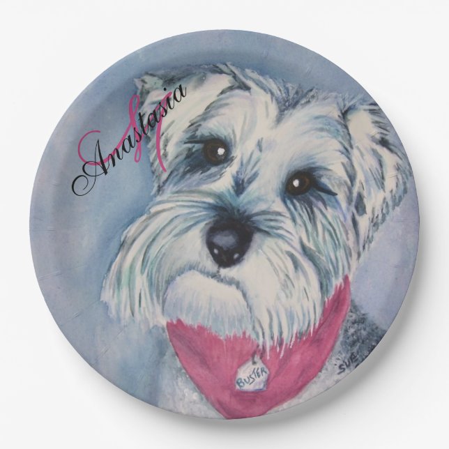 SCHNAUZER DOG FUN MONOGRAM PARTY PAPER PLATE (Front)