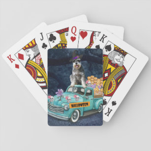 Schnauzer Dog Halloween Truck Scary Night  Playing Cards