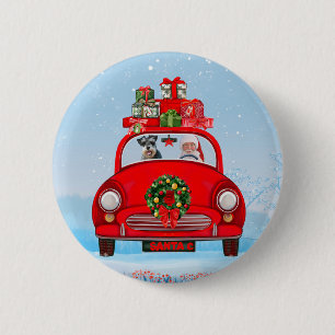 schnauzer Dog In Car With Santa Claus 2 Inch Round Button