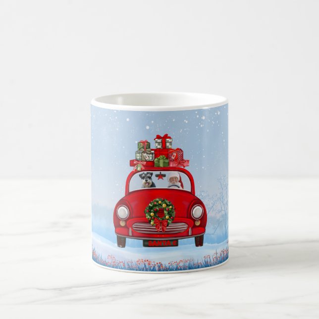 schnauzer Dog In Car With Santa Claus  Coffee Mug (Center)