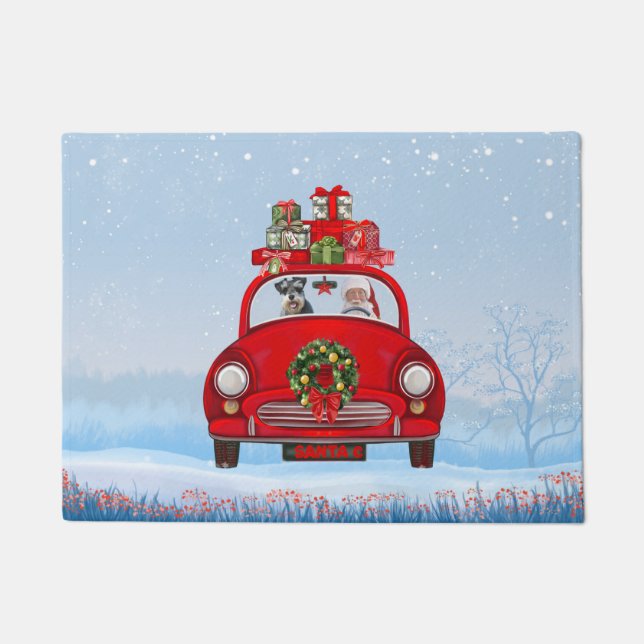 schnauzer Dog In Car With Santa Claus Doormat (Front)