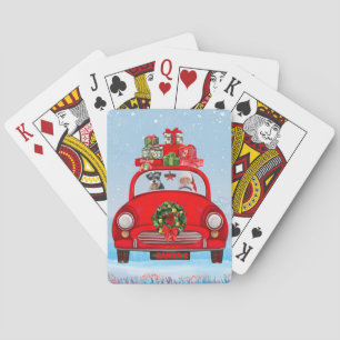 schnauzer Dog In Car With Santa Claus Playing Cards