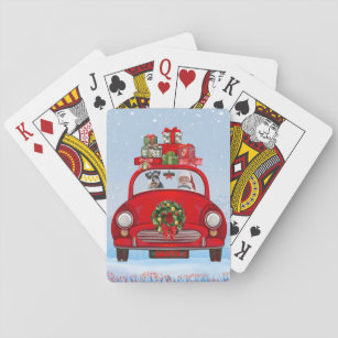 schnauzer Dog In Car With Santa Claus  Playing Cards