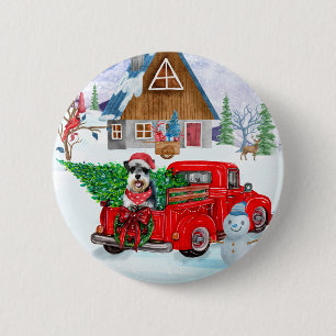 Schnauzer Dog In Christmas Delivery Truck Snow 2 Inch Round Button