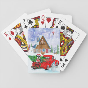 Schnauzer Dog In Christmas Delivery Truck Snow Playing Cards