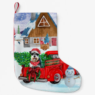 Schnauzer Dog In Christmas Delivery Truck Snow Small Christmas Stocking