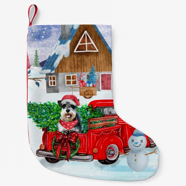 Schnauzer Dog In Christmas Delivery Truck Snow Small Christmas Stocking (Front)