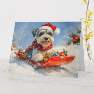Schnauzer Dog in Sledge Let it Snow Christmas Card