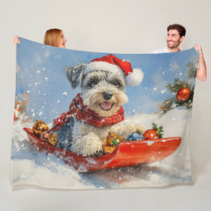 Schnauzer Dog in Sledge Let it Snow Christmas Fleece Blanket