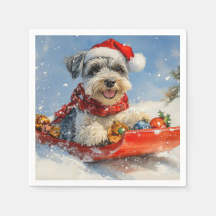 Schnauzer Dog in Sledge Let it Snow Christmas Napkin