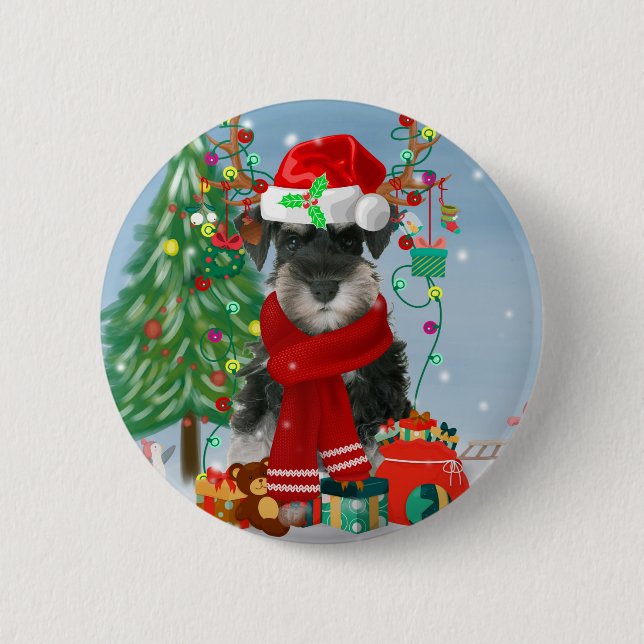 Schnauzer Dog in Snow Christmas  2 Inch Round Button (Front)