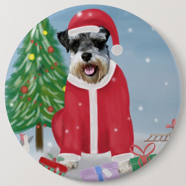 Schnauzer Dog in Snow Christmas  6 Inch Round Button (Front)