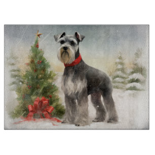 Schnauzer Dog in Snow Christmas Cutting Board