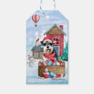 Schnauzer Dog In snow Christmas Dog House Gift Tags