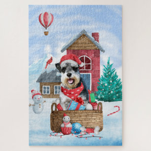 Schnauzer Dog In snow Christmas Dog House Jigsaw Puzzle