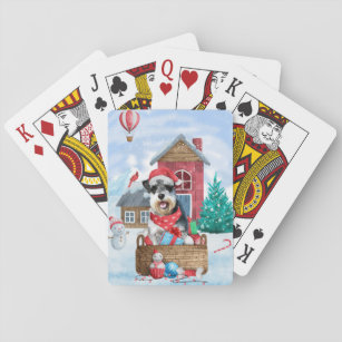 Schnauzer Dog In snow Christmas Dog House Playing Cards