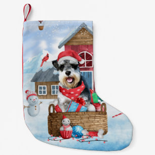 Schnauzer Dog In snow Christmas Dog House Small Christmas Stocking