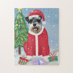 Schnauzer Dog in Snow Christmas  Jigsaw Puzzle