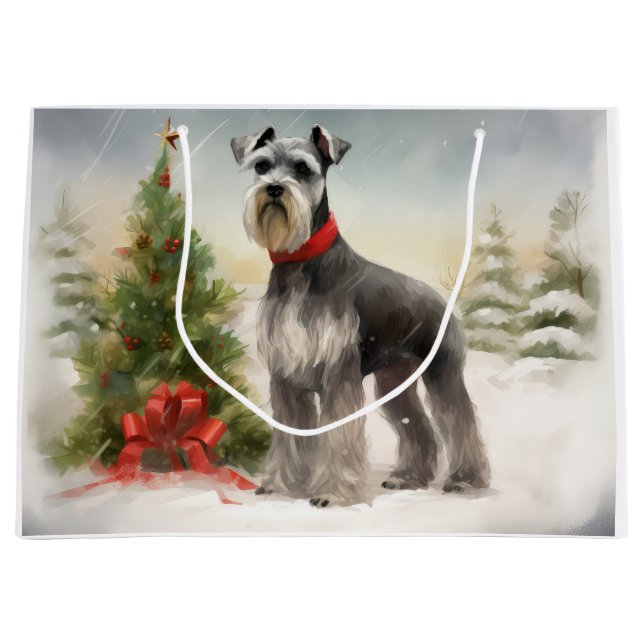 Schnauzer Dog in Snow Christmas Large Gift Bag (Front)