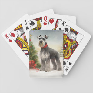 Schnauzer Dog in Snow Christmas Playing Cards