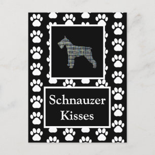 Schnauzer Dog Kisses Silhouette Yellow & Blue Grid Postcard