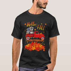 Schnauzer Dog Leaf Fall Autumn Red Truck T-Shirt