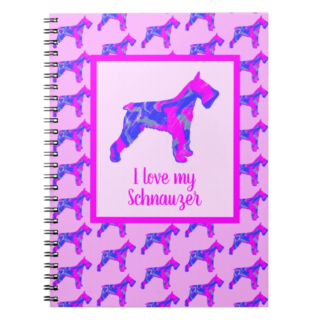 Schnauzer Dog Lover Pink & Blue Silhouette Notebook (Front)