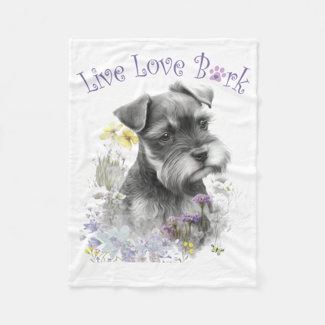 Schnauzer Dog Mom Floral Fleece Blanket (Front)