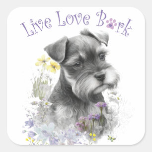 Schnauzer Dog Mom Floral Square Sticker